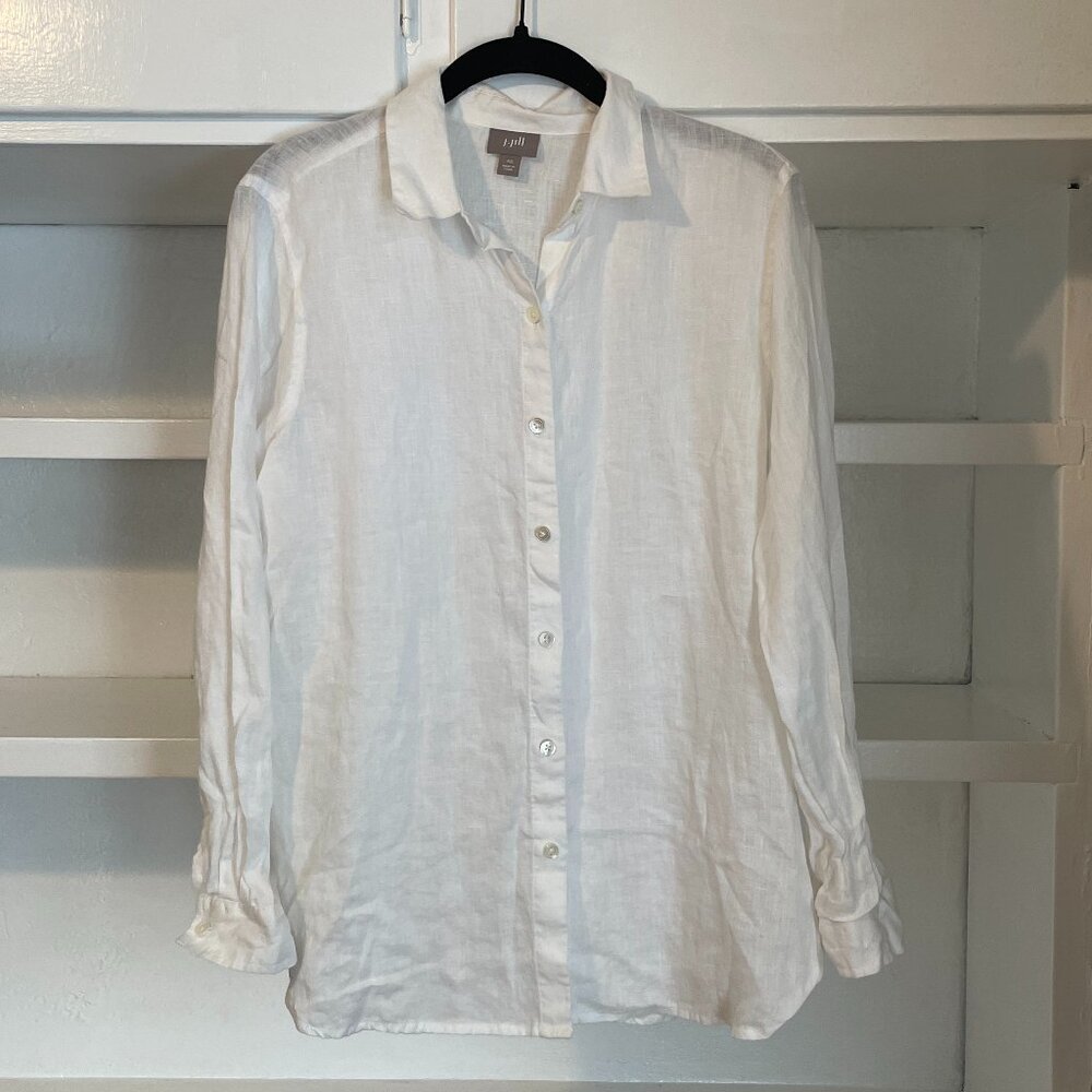 J.Jill White Linen Button-Up Shirt – Size XS